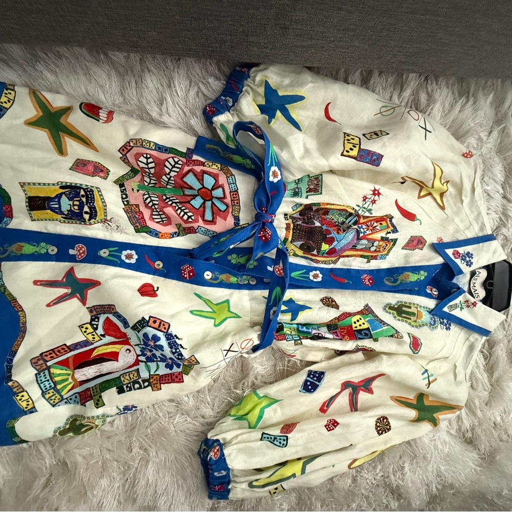 Alemais Star Patterned Dress with Blue and Red Accents